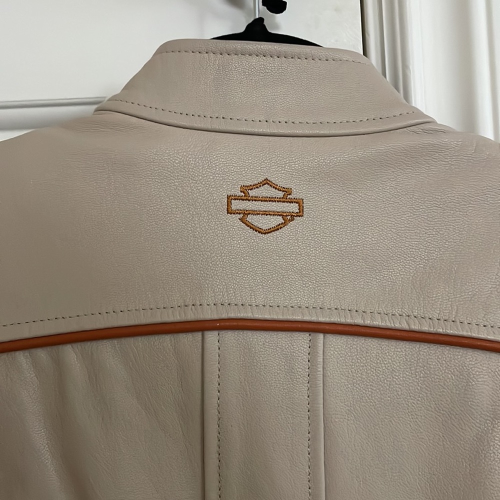 Harley Davison Orange / Blue / Cream leather jacket - Picture 13 of 16